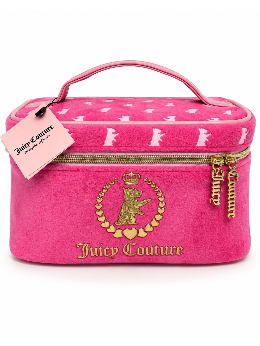 Juicy Couture Y2K Pink Velour Travel Cosmetic Train Case NWT Gold Logo